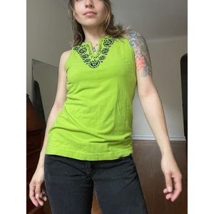 “Jaclyn Smith” V-Neck Sleeveless | Sequence & Navy Blue Embroidery